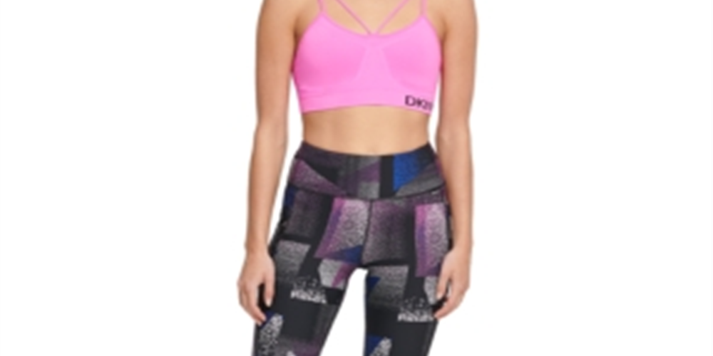 Sutiã esportivo feminino DKNY Sport com alças sem costura e baixo impacto, rosa, tamanho extragrande