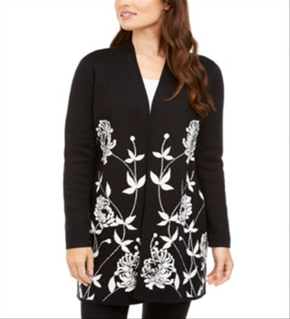 Cardigan feminino Alfani Arched Garden, preto, tamanho pequeno, médio