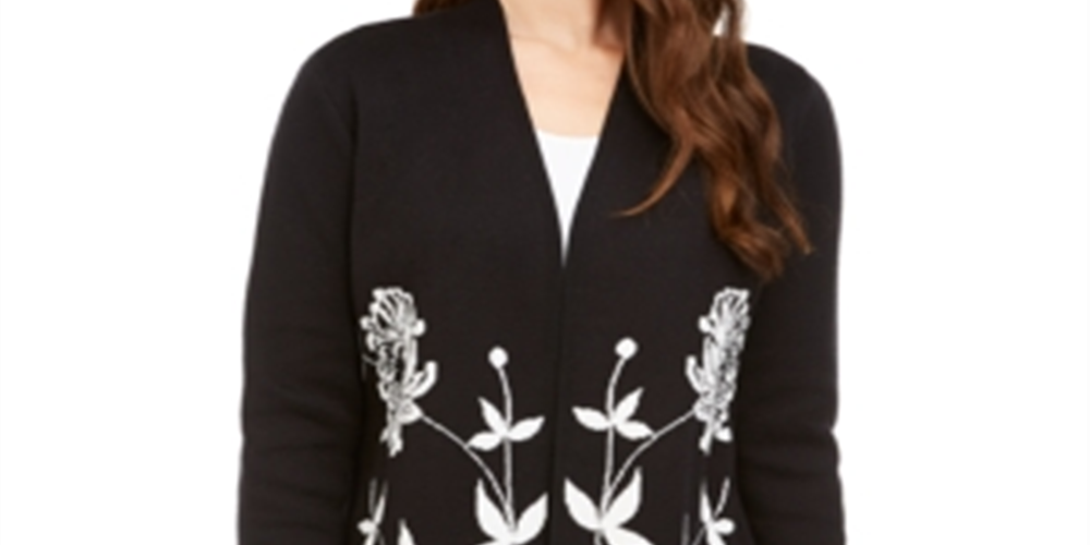 Cardigan feminino Alfani Arched Garden, preto, tamanho pequeno, médio