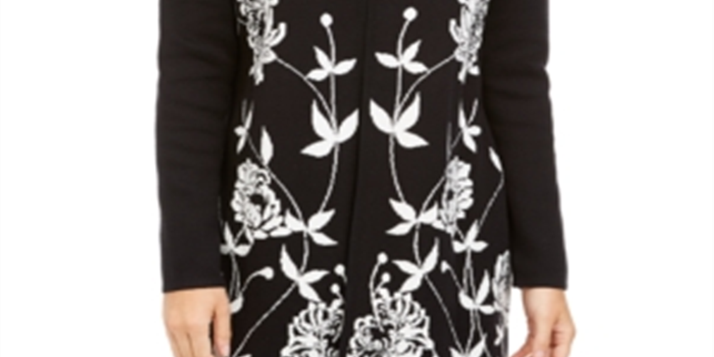 Cardigan feminino Alfani Arched Garden, preto, tamanho pequeno, médio