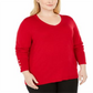 JM Collection Suéter feminino plus size com botões e decote em V, vermelho, tamanho 3X