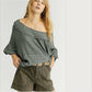 Suéter feminino de manga comprida Free People, verde, tamanho médio