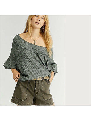 Suéter feminino de manga comprida Free People, verde, tamanho médio