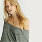Suéter feminino de manga comprida Free People, verde, tamanho médio