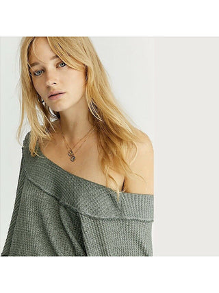 Suéter feminino de manga comprida Free People, verde, tamanho médio