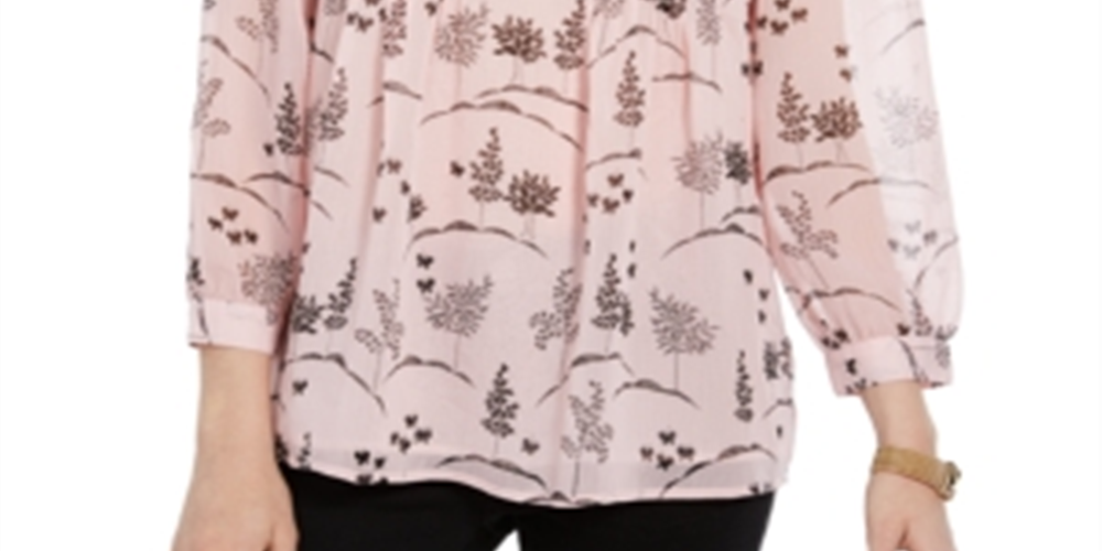 Tommy Hilfiger Blusa Feminina Manga Longa Bayview Dot Pintuck Rosa Tamanho Médio