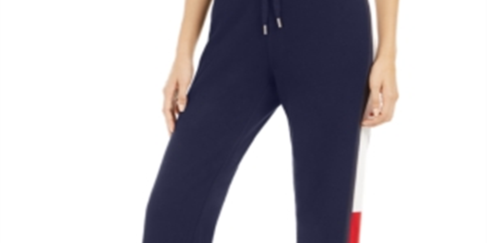 Calça esportiva feminina Tommy Hilfiger Sport Vented Colorblocked azul tamanho GG