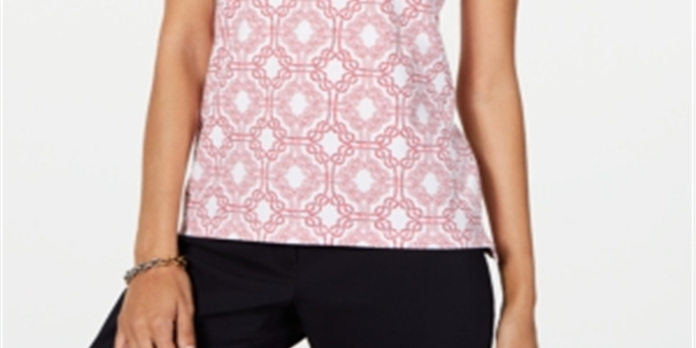 Polo Tommy Hilfiger feminino estampado de manga curta vermelho tamanho M