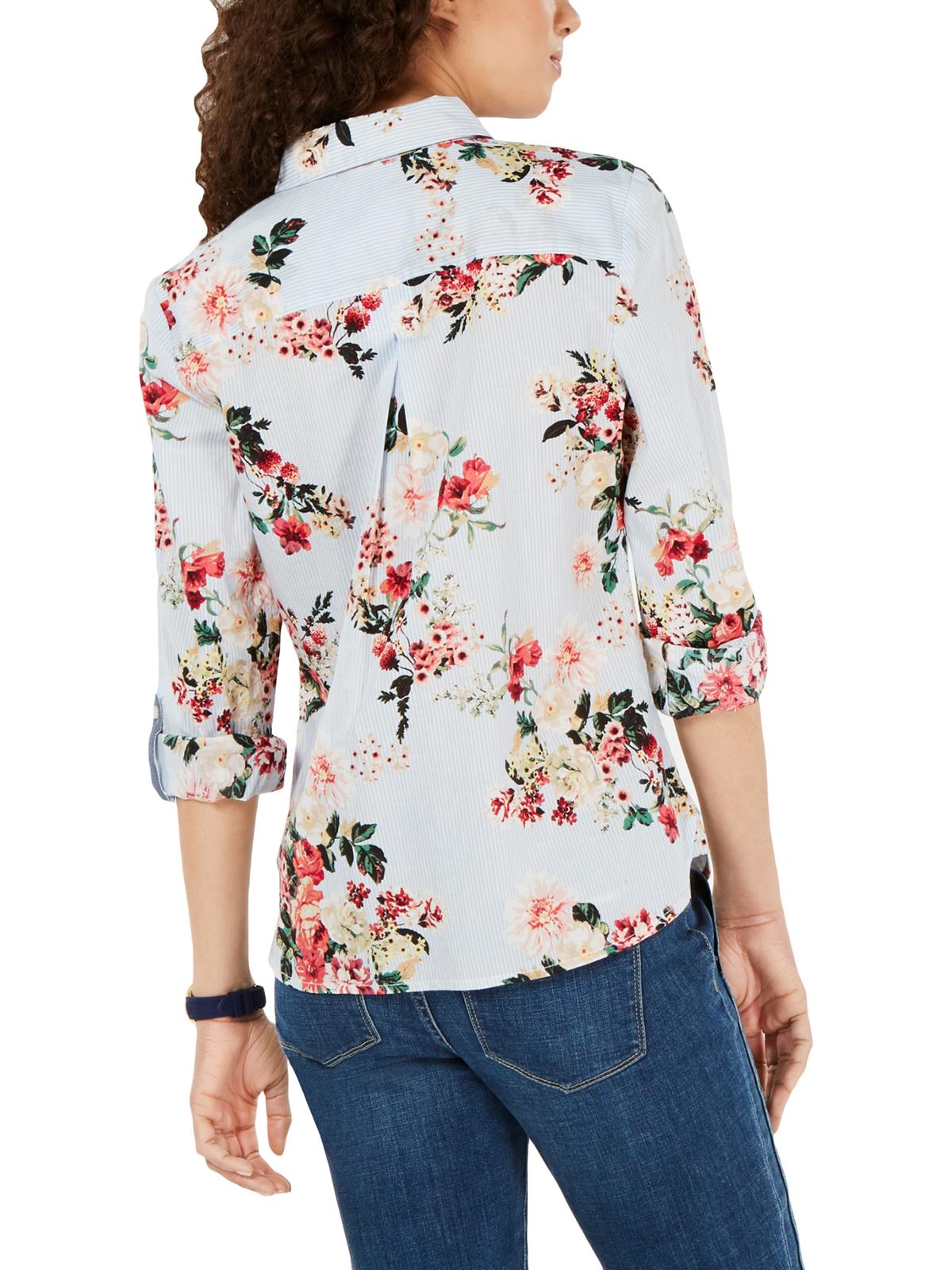 Tommy Hilfiger Blusa Feminina Floral com Zíper Azul Tamanho X-G