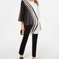 Blusa feminina Alfani com estampa de bloco de cores, manga 3/4, gola redonda, blusa de noite, preta, tamanho pequeno