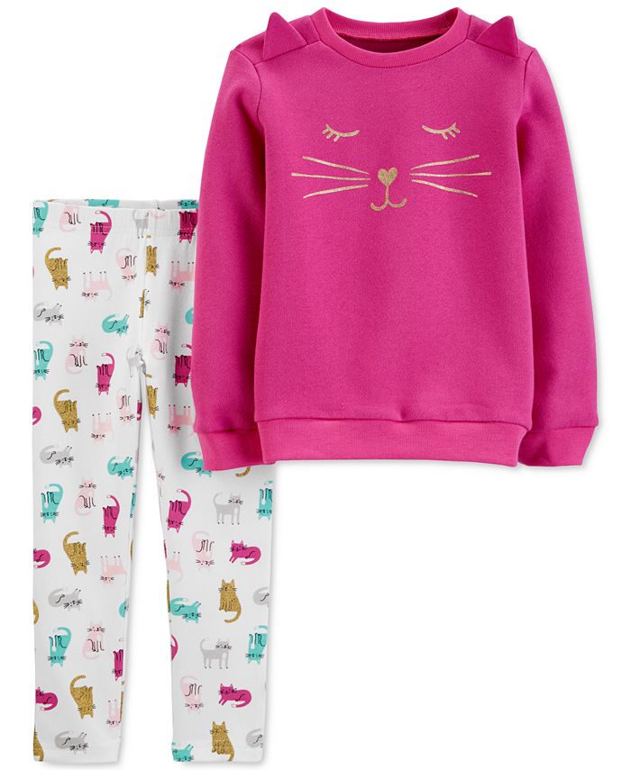 Conjunto Carter's Infantil para Meninas, 2 Peças, Blusa de Gato e Leggings com Estampa de Gato, Roxo, Tamanho 4T, SLIM