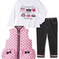 Conjunto infantil Headquarters para meninas, 3 peças, colete com babados, blusa gráfica e leggings, tamanho 4T