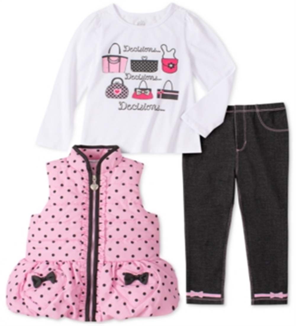 Conjunto infantil Headquarters para meninas, 3 peças, colete com babados, blusa gráfica e leggings, tamanho 4T