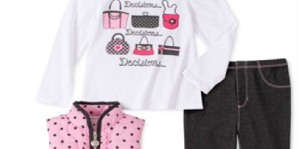 Conjunto infantil Headquarters para meninas, 3 peças, colete com babados, blusa gráfica e leggings, tamanho 4T