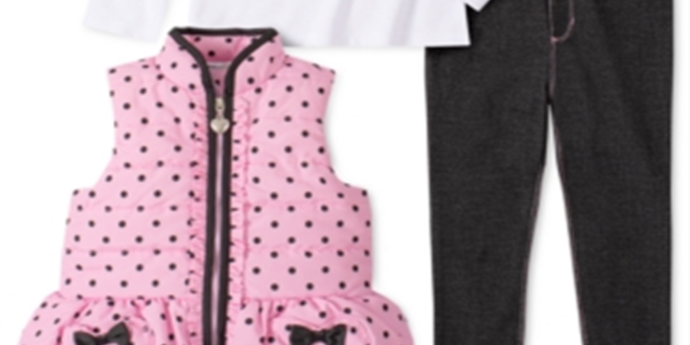 Conjunto infantil Headquarters para meninas, 3 peças, colete com babados, blusa gráfica e leggings, tamanho 4T