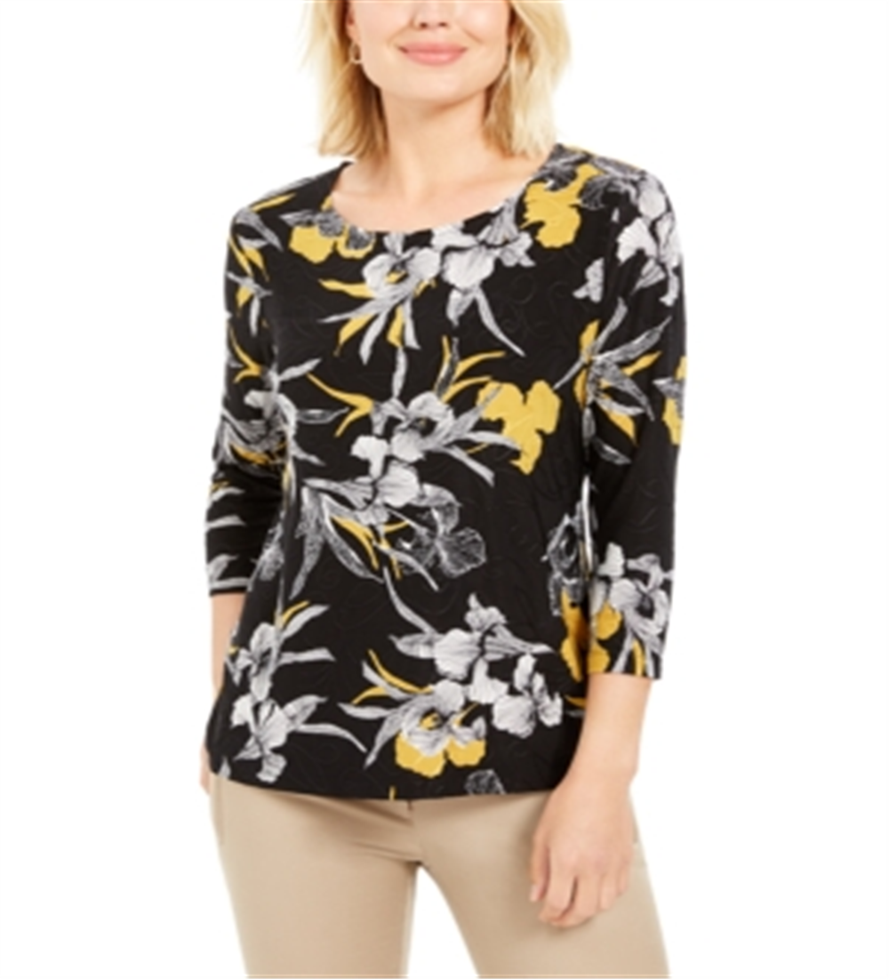 Blusa feminina estampada em jacquard, preta, tamanho grande, da coleção JM