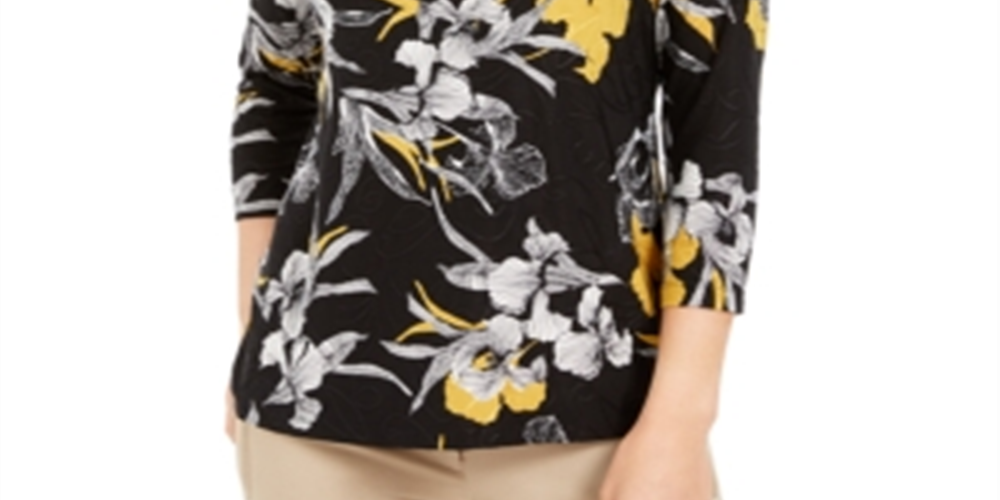 Blusa feminina estampada em jacquard, preta, tamanho grande, da coleção JM
