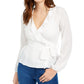 Blusa feminina com babados e mangas compridas, tamanho grande, branca, Q&amp;A