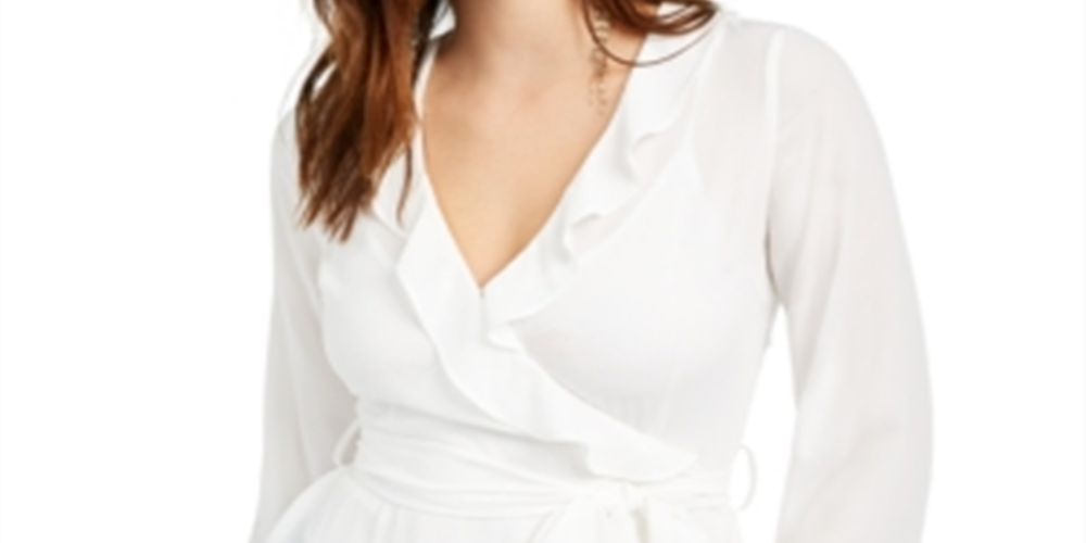 Blusa feminina com babados e mangas compridas, tamanho grande, branca, Q&amp;A