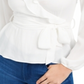Blusa feminina com babados e mangas compridas, tamanho grande, branca, Q&amp;A