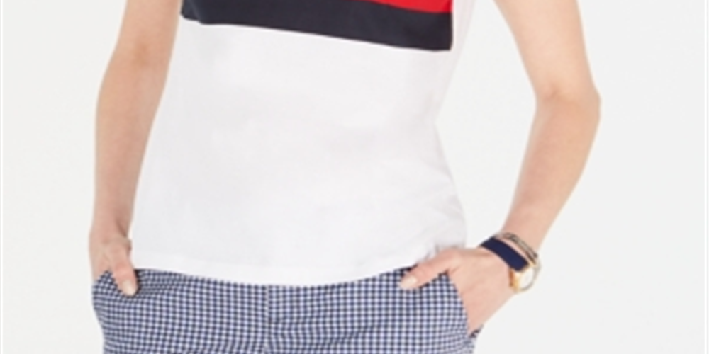 Camiseta feminina Tommy Hilfiger de algodão com estampa floral e bandeira, branca, tamanho X-G