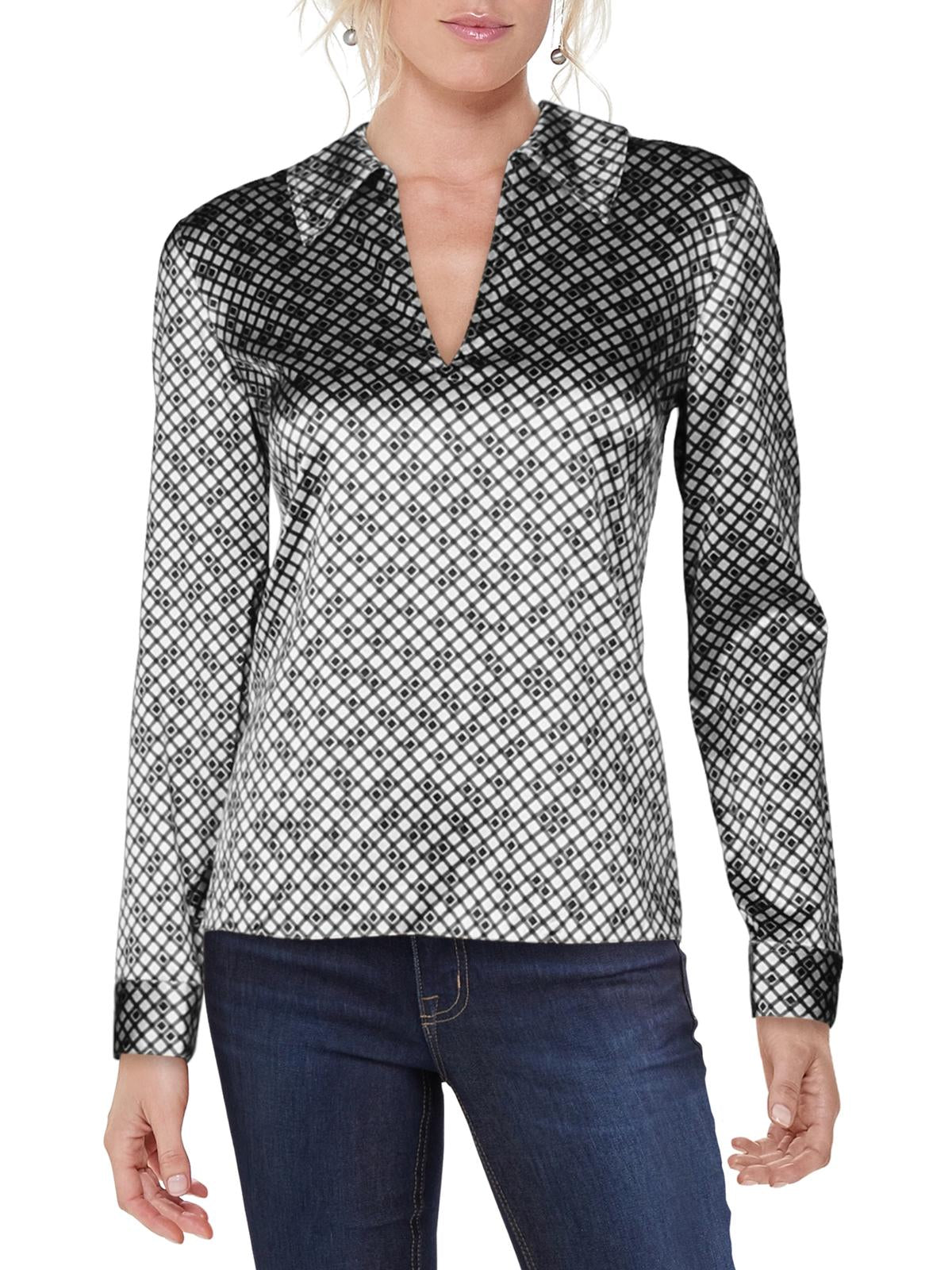 Blusa feminina Theory de seda com decote em V, branca, tamanho pequeno