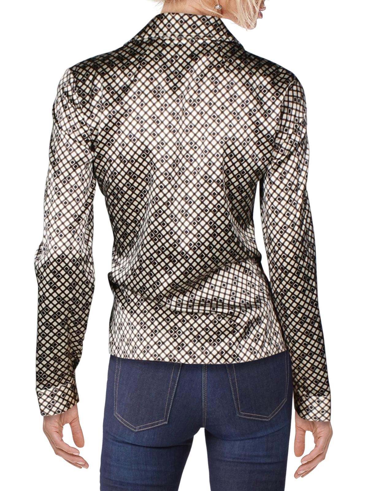 Blusa feminina Theory de seda com decote em V, branca, tamanho pequeno