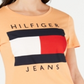 Camiseta Tommy Hilfiger Feminina de Algodão com Logotipo Bordado Laranja Tamanho Grande