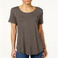 JM Collection Top feminino com decote redondo, marrom, tamanho grande