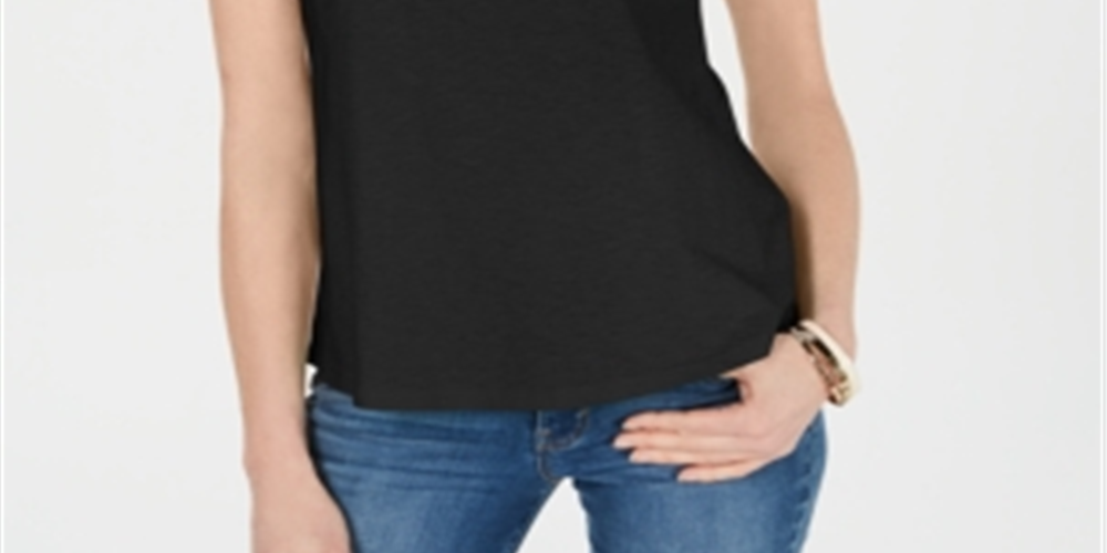 Camiseta feminina de algodão com recorte Charter Club, preta, tamanho médio