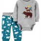 Conjunto de macacão e calça jogger Carter's Baby Boy, 2 peças, algodão, Woodland Creatures, cinza, tamanho 9MOS