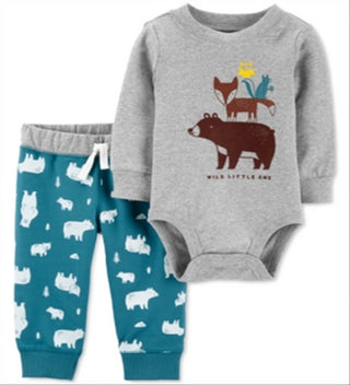 Conjunto de macacão e calça jogger Carter's Baby Boy, 2 peças, algodão, Woodland Creatures, cinza, tamanho 9MOS