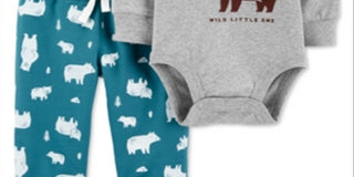 Conjunto de macacão e calça jogger Carter's Baby Boy, 2 peças, algodão, Woodland Creatures, cinza, tamanho 9MOS