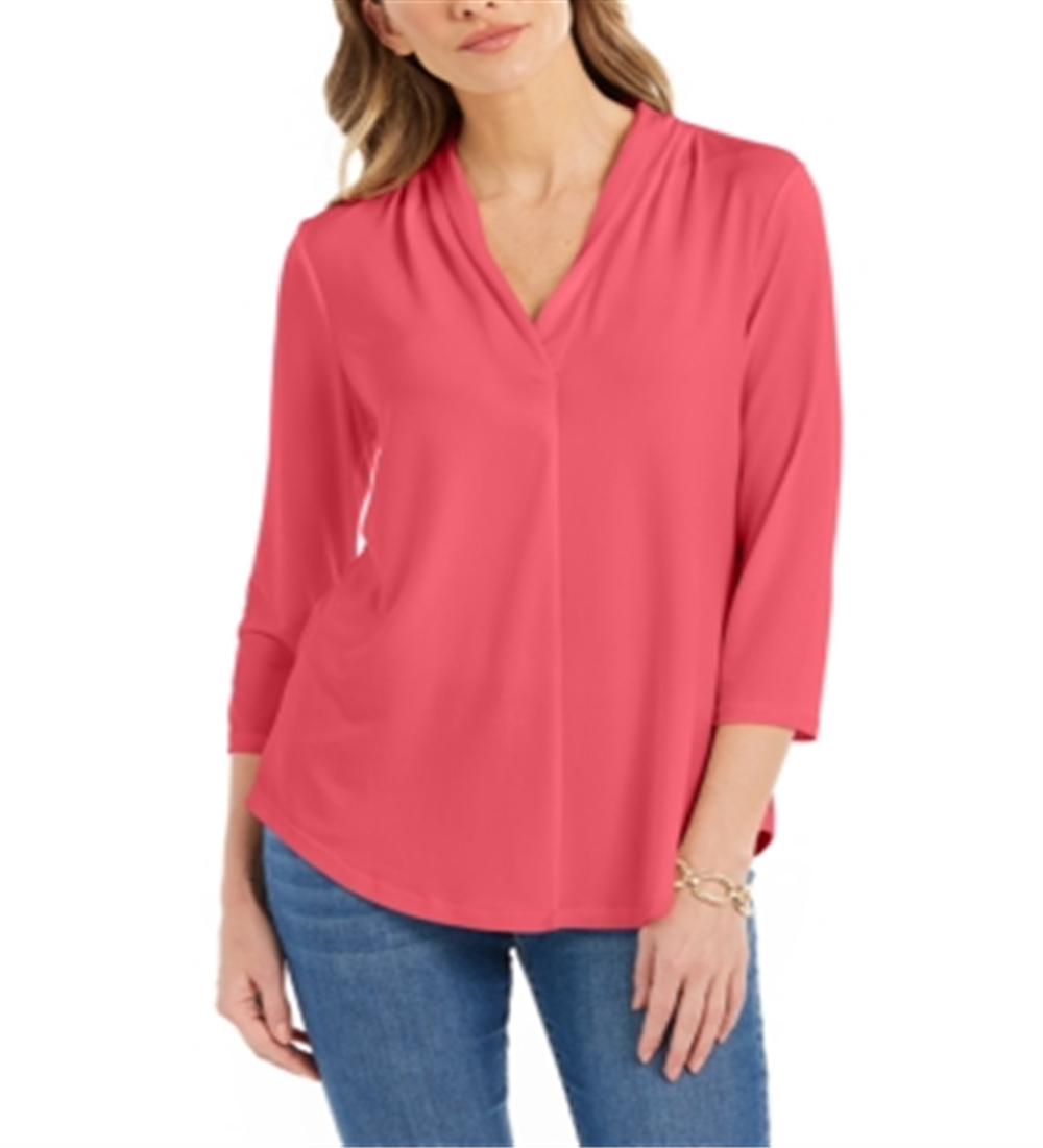 Blusa feminina Charter Club manga 3/4 coral tamanho XX-G