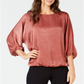 Blusa feminina Alfani de cetim lavado com manga dolman e bolhas, tamanho pequeno e médio, rosa