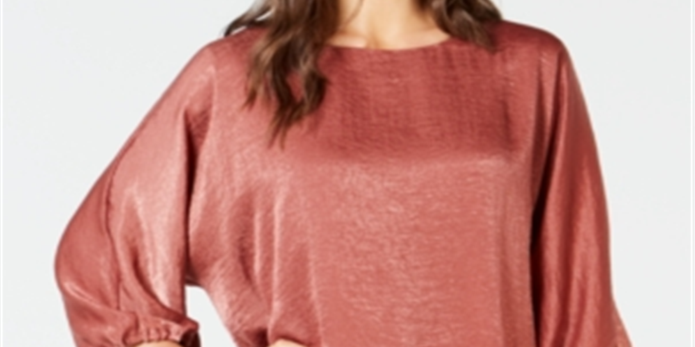 Blusa feminina Alfani de cetim lavado com manga dolman e bolhas, tamanho pequeno e médio, rosa
