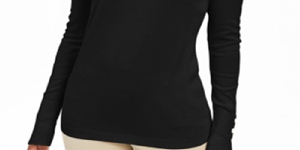 JM Collection Suéter Feminino com Manga Enfeitada e Gola V, Presente Preto, Tamanho Pequeno