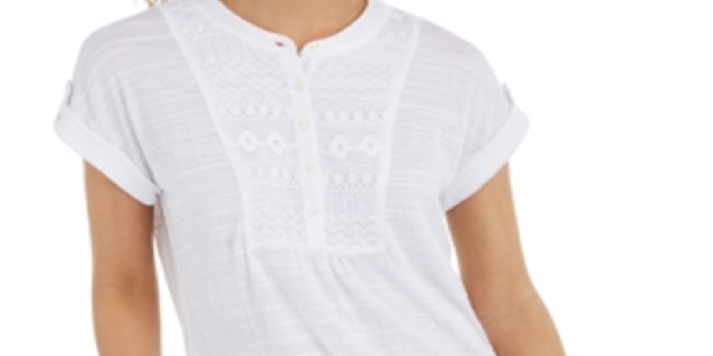 Top texturizado de crochê feminino Style &amp; Co, branco, tamanho X-S