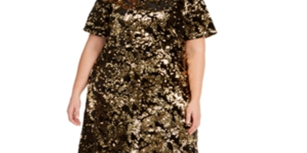 Vestido plus size feminino com lantejoulas em dois tons, amarelo, tamanho 2X, da INC International Concepts