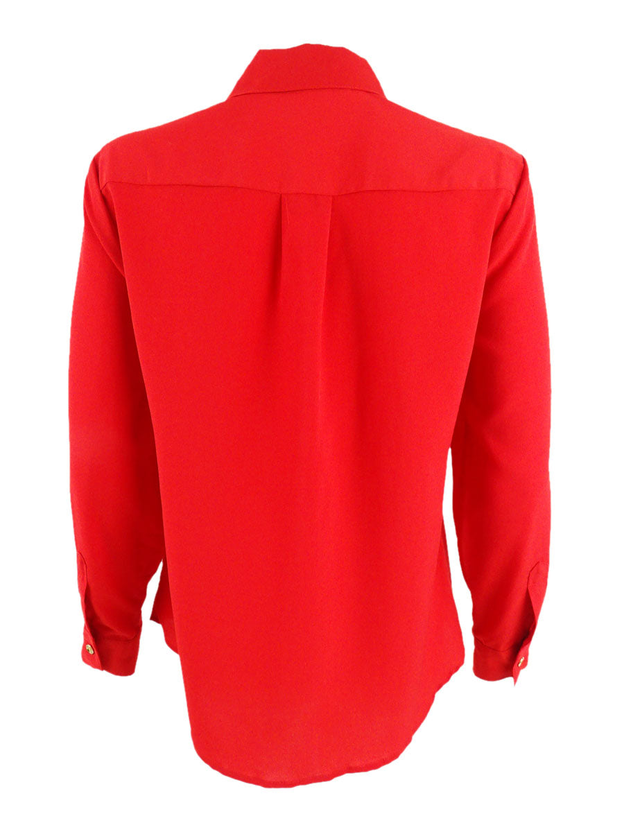 Camisa feminina Charter Club com botões frontais, vermelha, tamanho grande