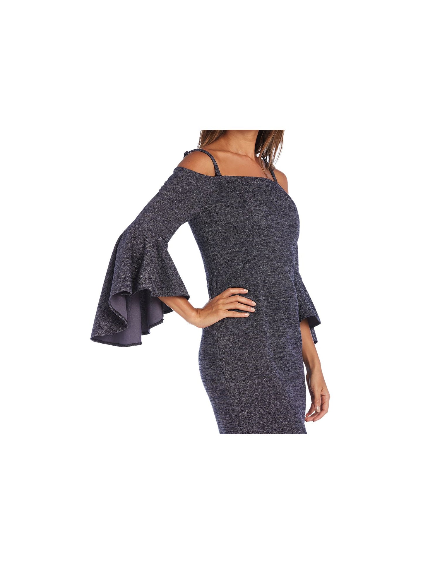 Vestido de coquetel feminino R &amp; M Richards com manga sino, decote quadrado e bainha acima do joelho, azul, tamanho 12 pequeno