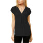 Blusa feminina com manga curta e decote em V da INC International Concepts, preta, tamanho grande