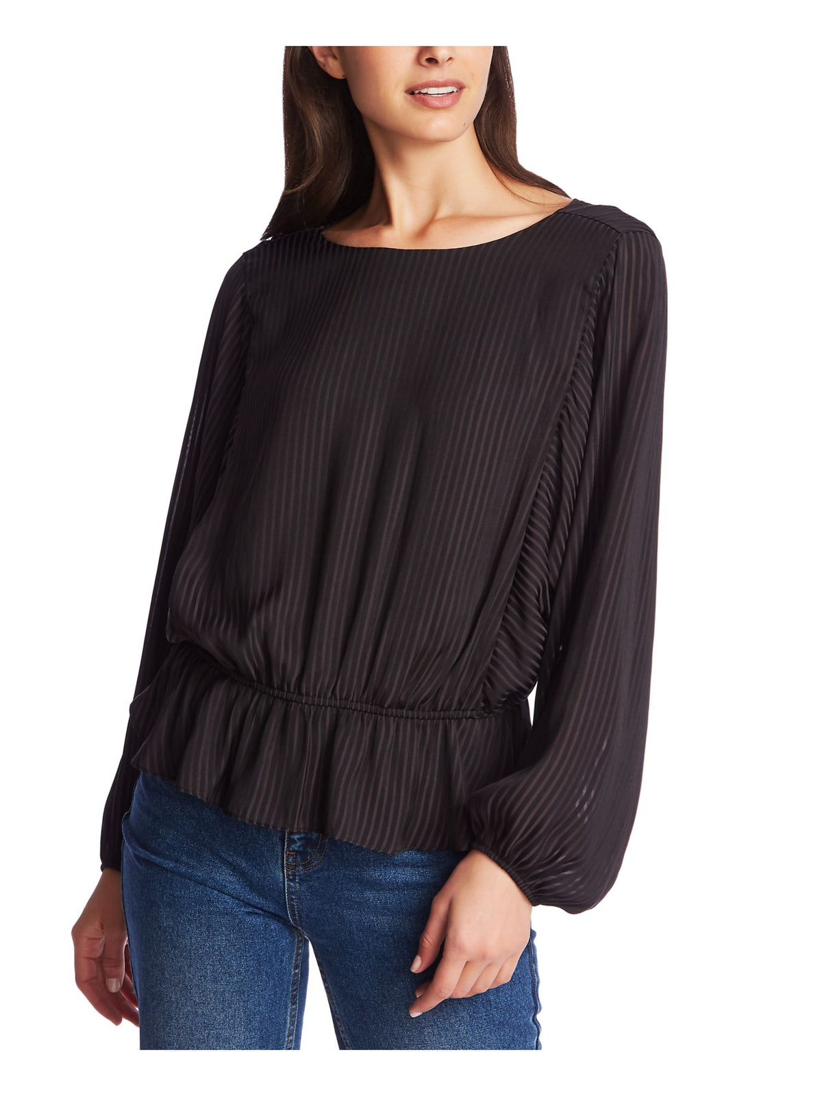 1.STATE Blusa peplum feminina de manga comprida e gola alta, preta, tamanho grande