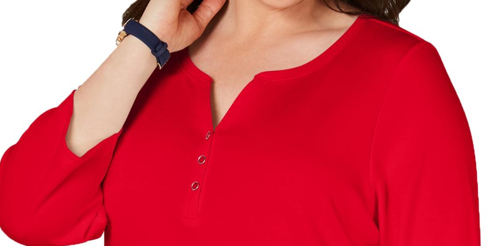 Karen Scott Top Henley Feminino Plus com Mescla e Gola V Vermelho Tamanho 0X