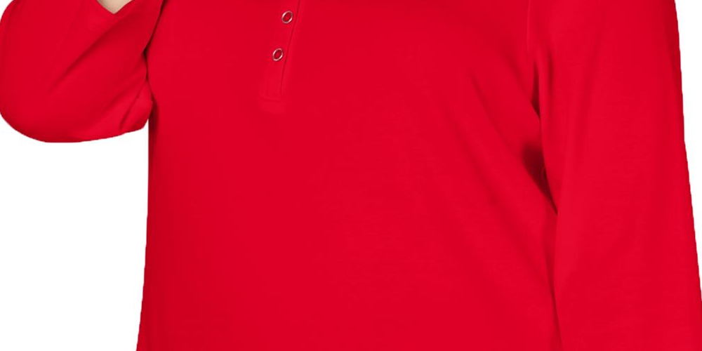 Karen Scott Top Henley Feminino Plus com Mescla e Gola V Vermelho Tamanho 0X