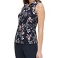 Tommy Hilfiger Blusa feminina com botões e estampa floral, sem mangas, preta, tamanho pequeno