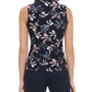Tommy Hilfiger Blusa feminina com botões e estampa floral, sem mangas, preta, tamanho pequeno