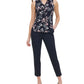 Tommy Hilfiger Blusa feminina com botões e estampa floral, sem mangas, preta, tamanho pequeno