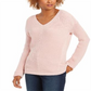 Suéter feminino de algodão texturizado com decote em V, tamanho X-S, rosa, Charter Club