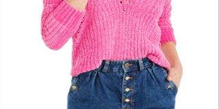 Suéter feminino Bar III em chenille com decote em V, rosa, tamanho XS